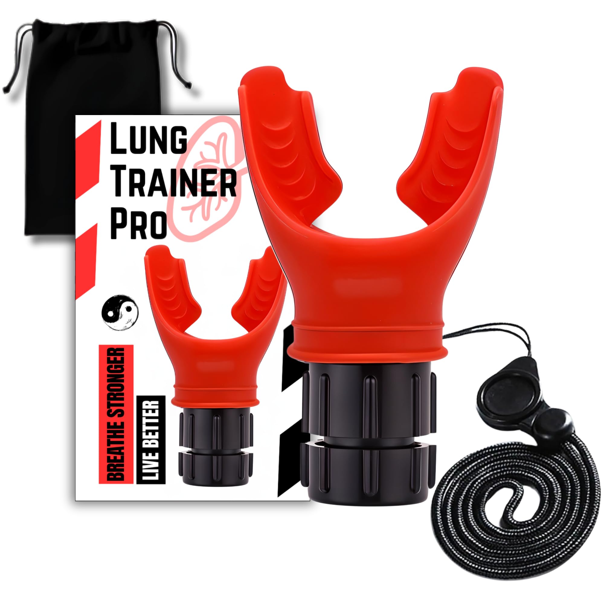 Lung Trainer Pro, Resistance Breathing Exerciser, Adjustable Respiratory Training Device for Athletes & Fitness, Portable & Easy to Clean with Neck Strap & Carry Pouch - Carbon Black