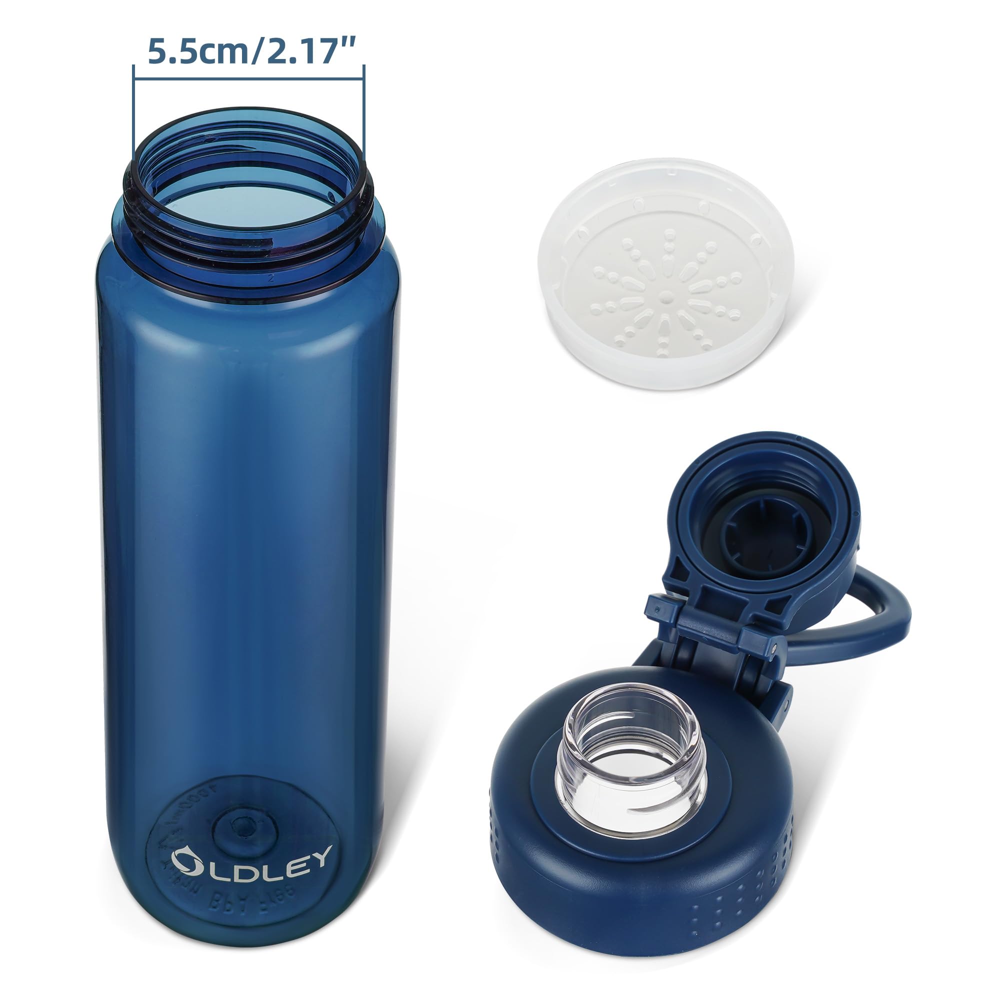 OLDLEY 600ml/20oz Water Bottle BPA Free Tritan Clear Water Bottle with Screw Lid & Carry Loop Reusable Leakproof Drinking Bottle for Sports, Gym, School, Outdoor (Black)