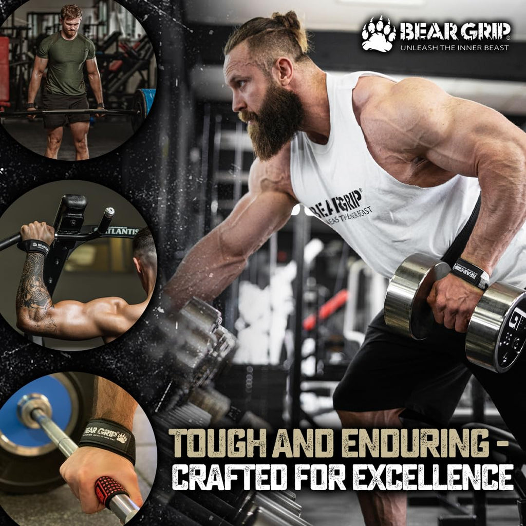 BEAR GRIP Straps - Premium Neoprene Padded Heavy Duty Double Stitched Weight Lifting Gym Straps, Deadlift, Gym Accessories for Men and Women, Advanced Gel Grip, 100% cotton, Extra long length