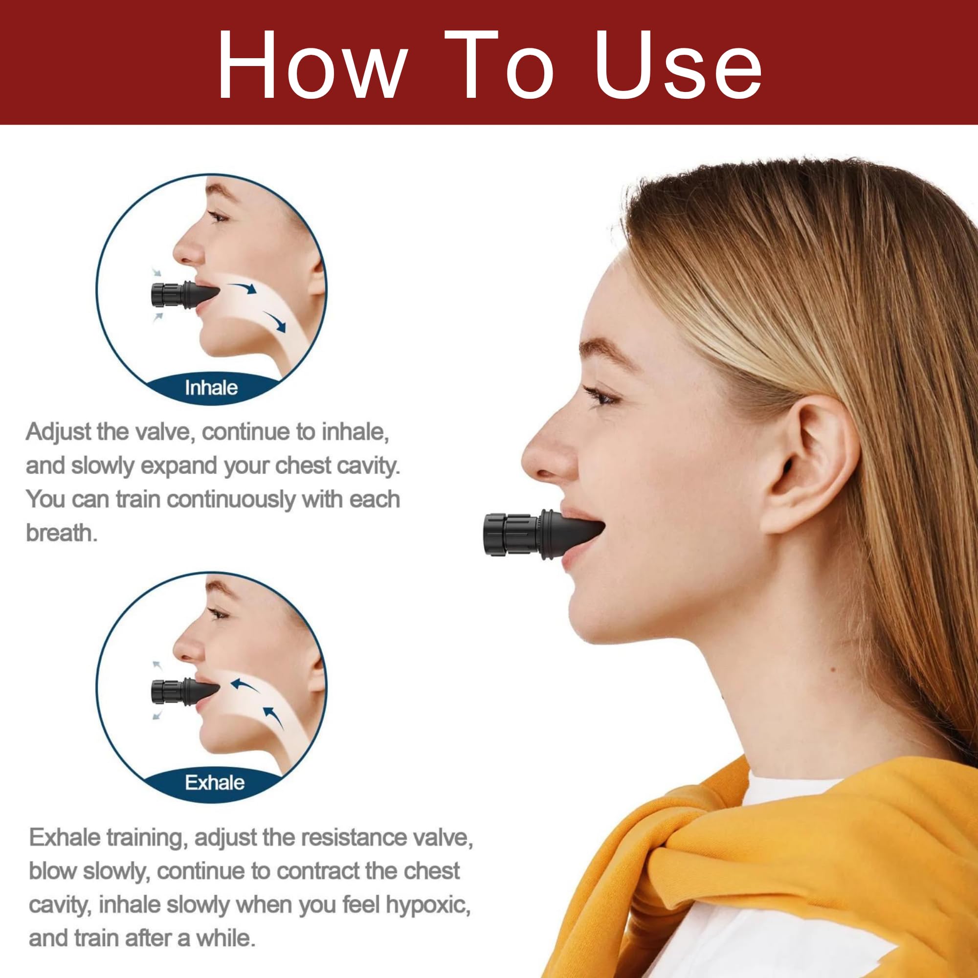 Lung Trainer Pro, Resistance Breathing Exerciser, Adjustable Respiratory Training Device for Athletes & Fitness, Portable & Easy to Clean with Neck Strap & Carry Pouch - Carbon Black