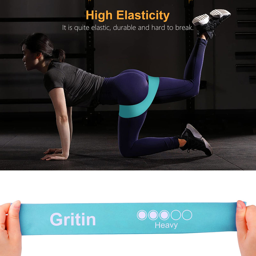 Gritin Resistance Bands, Set of 5 Skin-Friendly Resistance Fitness Exercise Loop Bands with 5 Different Strength Levels - Carrying Case Included - Ideal for Home, Gym, Yoga, Training