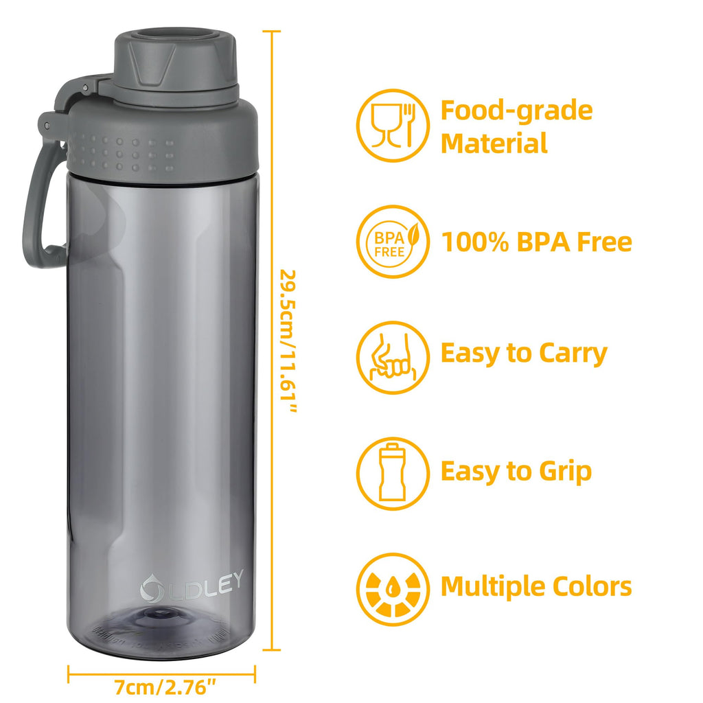 OLDLEY 600ml/20oz Water Bottle BPA Free Tritan Clear Water Bottle with Screw Lid & Carry Loop Reusable Leakproof Drinking Bottle for Sports, Gym, School, Outdoor (Black)