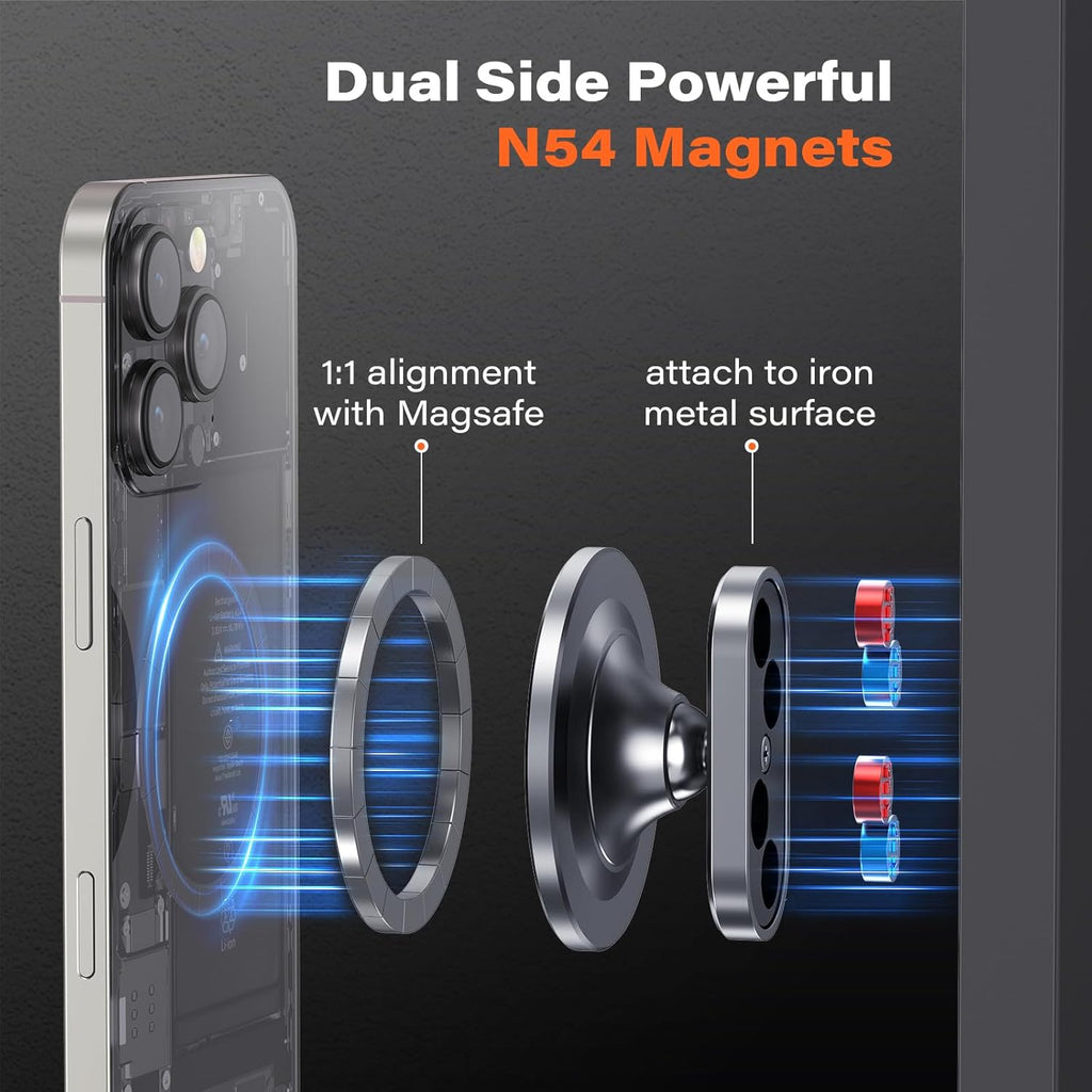 A2C All-Metal Gym Magnetic Phone Holder for MagSafe,High-End Workout Essentials Gift for Men Women,[Dual Magnet] Portable Phone Mount Gym Accessories Compatible with iPhone 16 15 14 13 12 (Gray)