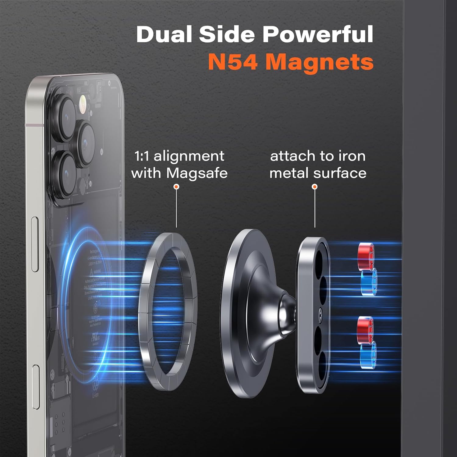 A2C All-Metal Gym Magnetic Phone Holder for MagSafe,High-End Workout Essentials Gift for Men Women,[Dual Magnet] Portable Phone Mount Gym Accessories Compatible with iPhone 16 15 14 13 12 (Gray)