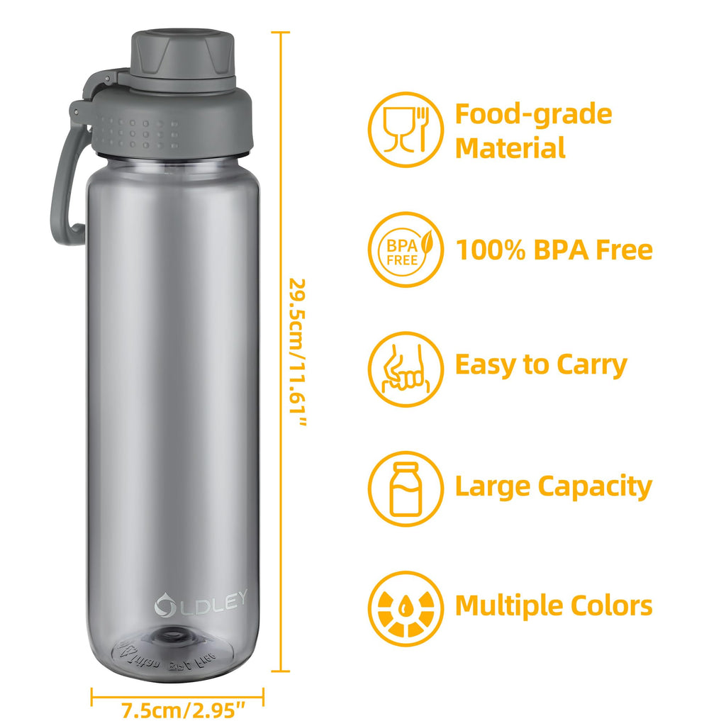 OLDLEY 600ml/20oz Water Bottle BPA Free Tritan Clear Water Bottle with Screw Lid & Carry Loop Reusable Leakproof Drinking Bottle for Sports, Gym, School, Outdoor (Black)