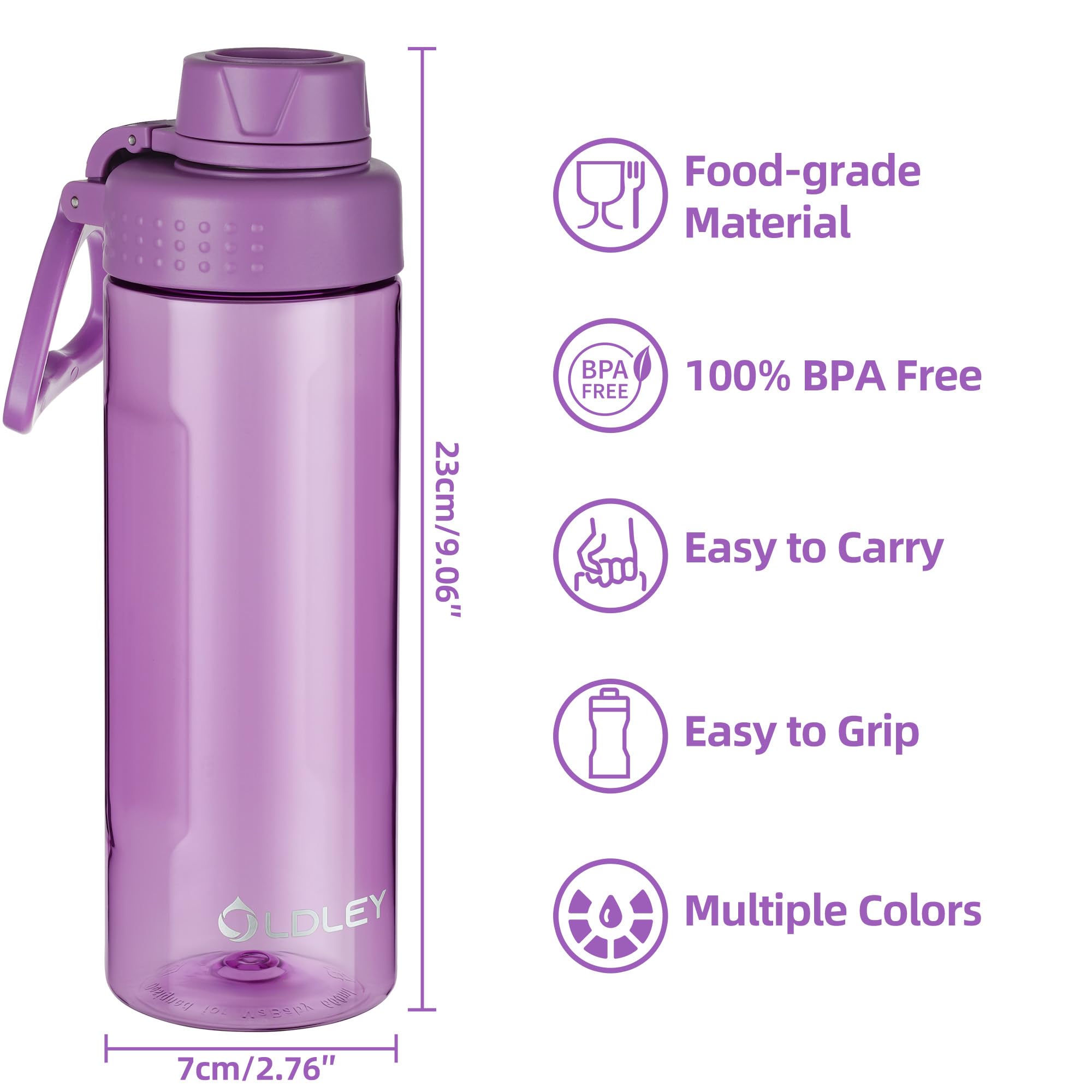 OLDLEY 600ml/20oz Water Bottle BPA Free Tritan Clear Water Bottle with Screw Lid & Carry Loop Reusable Leakproof Drinking Bottle for Sports, Gym, School, Outdoor (Black)