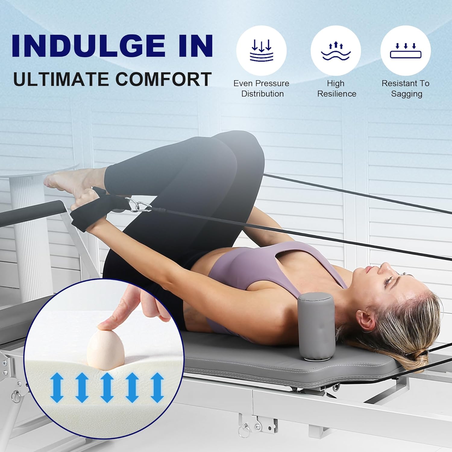 Foldable Reformer Pilates Machine Compact Pilates Reformer Machine Equipment for Home Gym, Grey
