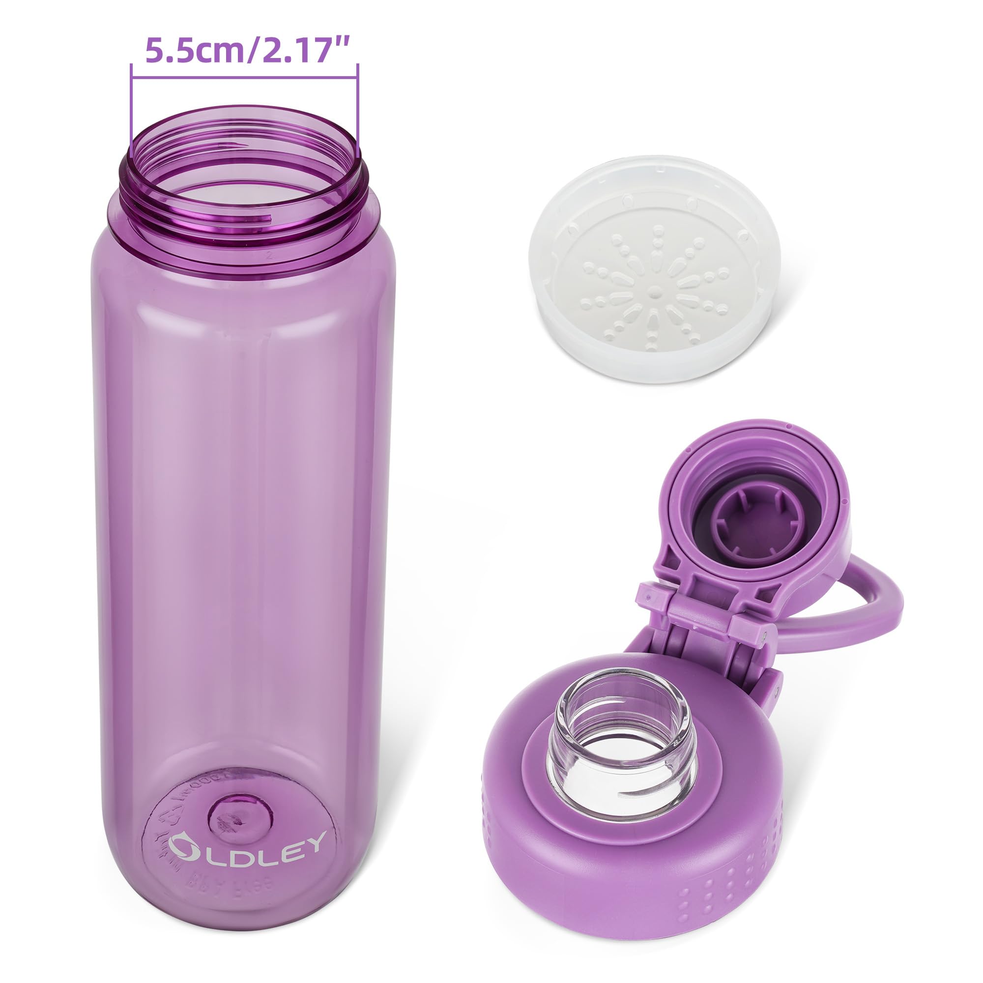 OLDLEY 600ml/20oz Water Bottle BPA Free Tritan Clear Water Bottle with Screw Lid & Carry Loop Reusable Leakproof Drinking Bottle for Sports, Gym, School, Outdoor (Black)