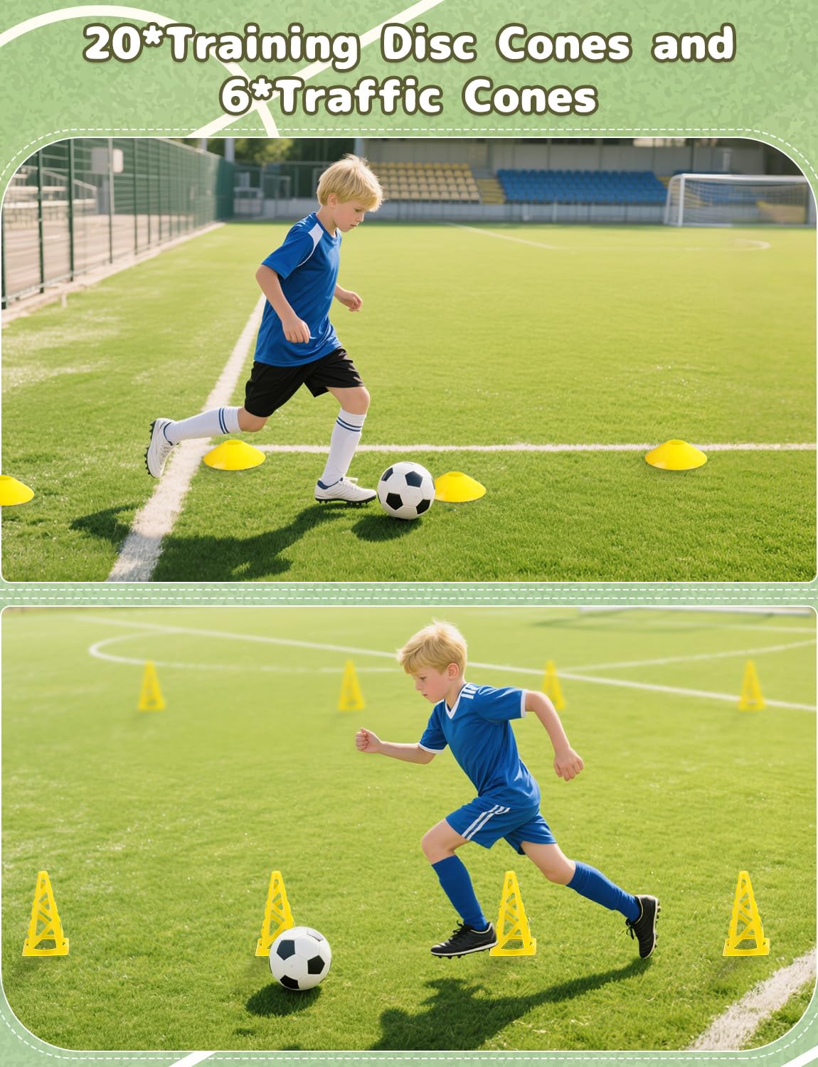 YISSVIC Football Training Equipment Fitness Speed Agility Ladder Training Set for Kids Adult with 4M 8-Rung Ladder 20 Cones 6 Hurdles 6 Traffic Cones 1 Reaction Ball Carry Bag