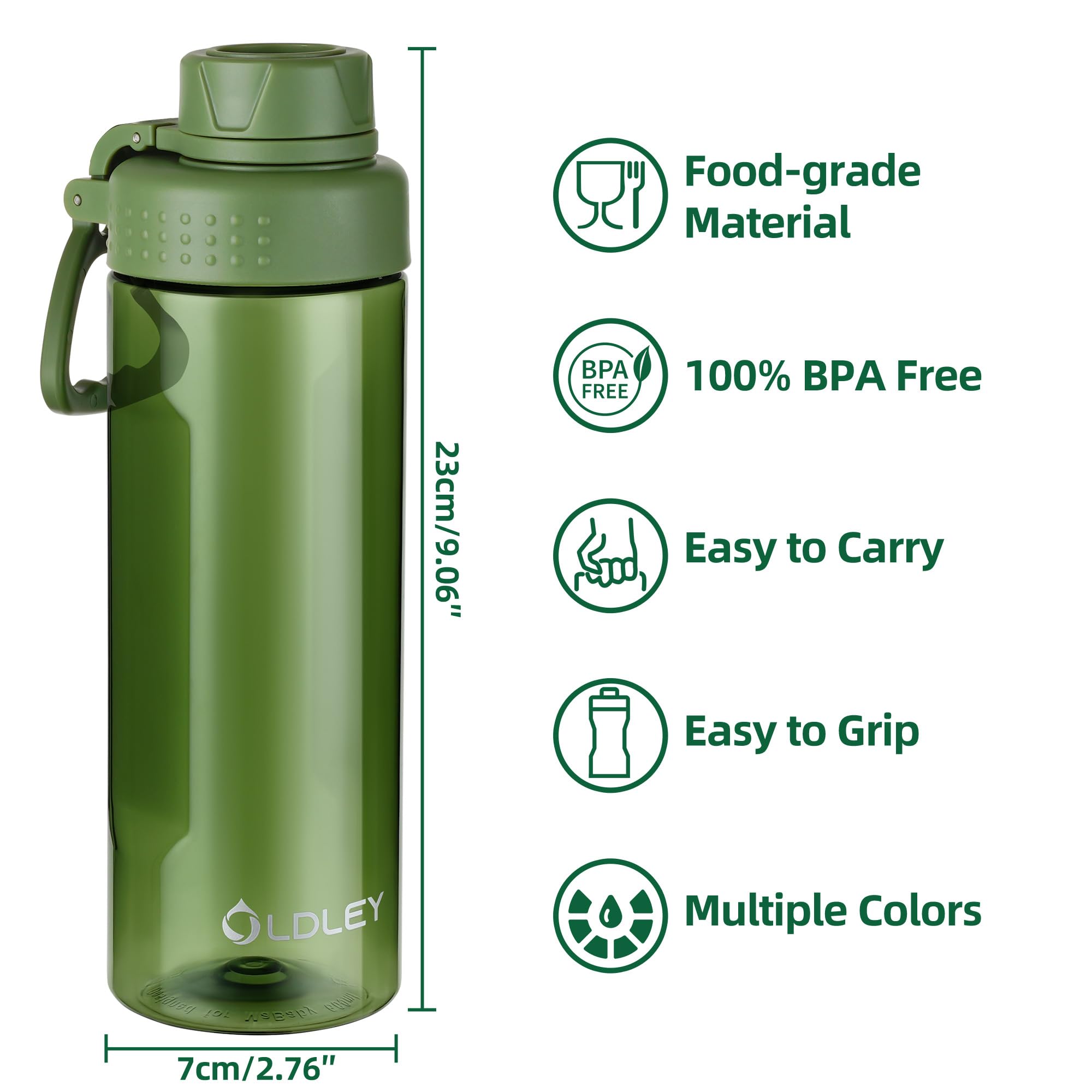 OLDLEY 600ml/20oz Water Bottle BPA Free Tritan Clear Water Bottle with Screw Lid & Carry Loop Reusable Leakproof Drinking Bottle for Sports, Gym, School, Outdoor (Black)