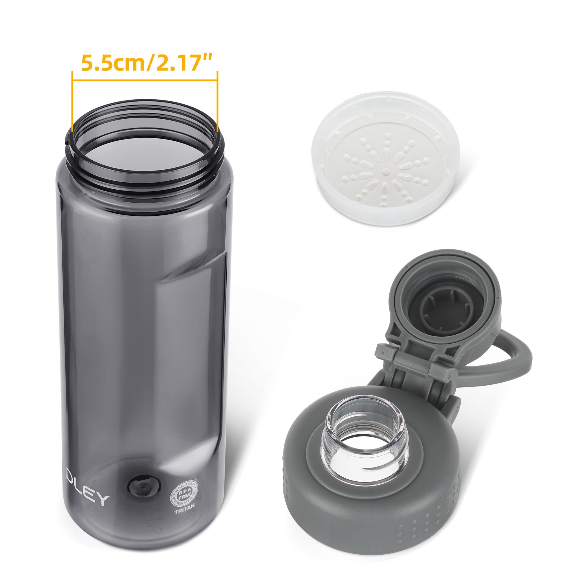 OLDLEY 600ml/20oz Water Bottle BPA Free Tritan Clear Water Bottle with Screw Lid & Carry Loop Reusable Leakproof Drinking Bottle for Sports, Gym, School, Outdoor (Black)