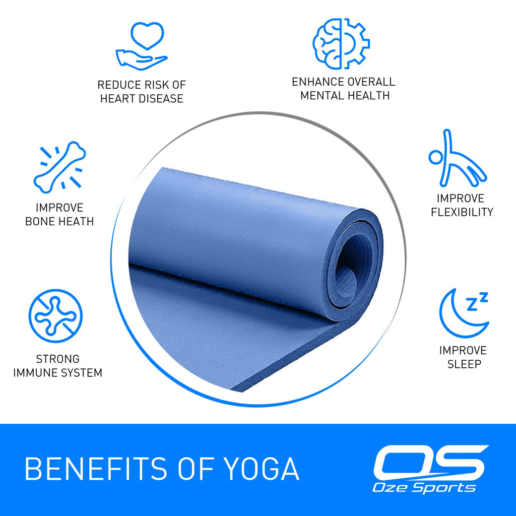 OZE SPORTS Yoga Mat, NBR Foam, Extra Thick, Non-Slip, High Density, Large, for Pilates, Gymnastics, HiiT and Fitness, with Free Carry Strap