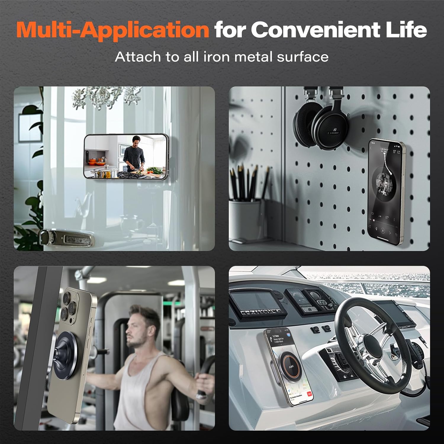 A2C All-Metal Gym Magnetic Phone Holder for MagSafe,High-End Workout Essentials Gift for Men Women,[Dual Magnet] Portable Phone Mount Gym Accessories Compatible with iPhone 16 15 14 13 12 (Gray)