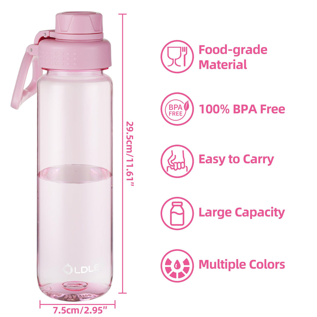 OLDLEY 600ml/20oz Water Bottle BPA Free Tritan Clear Water Bottle with Screw Lid & Carry Loop Reusable Leakproof Drinking Bottle for Sports, Gym, School, Outdoor (Black)
