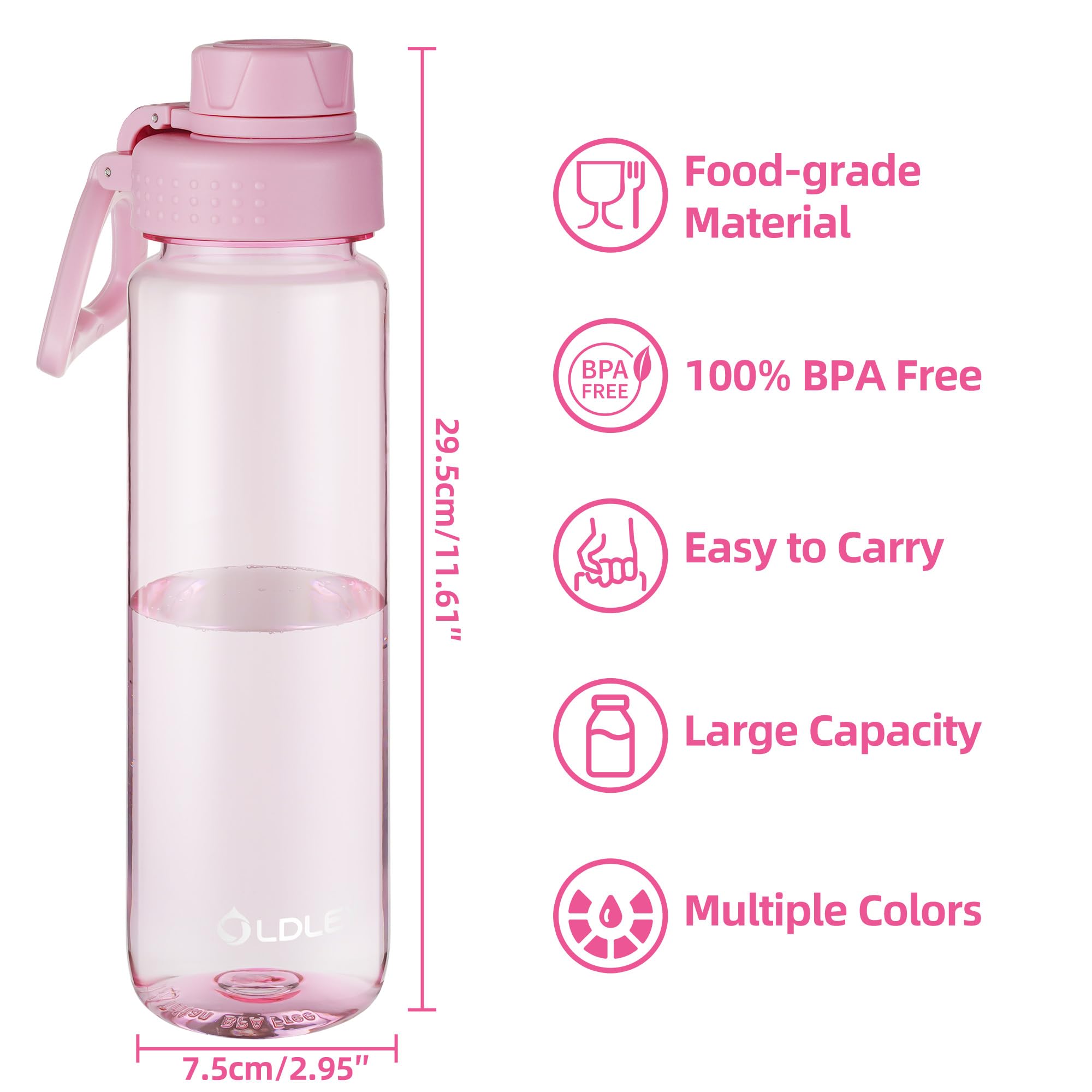 OLDLEY 600ml/20oz Water Bottle BPA Free Tritan Clear Water Bottle with Screw Lid & Carry Loop Reusable Leakproof Drinking Bottle for Sports, Gym, School, Outdoor (Black)
