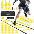 YISSVIC Football Training Equipment Fitness Speed Agility Ladder Training Set for Kids Adult with 4M 8-Rung Ladder 20 Cones 6 Hurdles 6 Traffic Cones 1 Reaction Ball Carry Bag