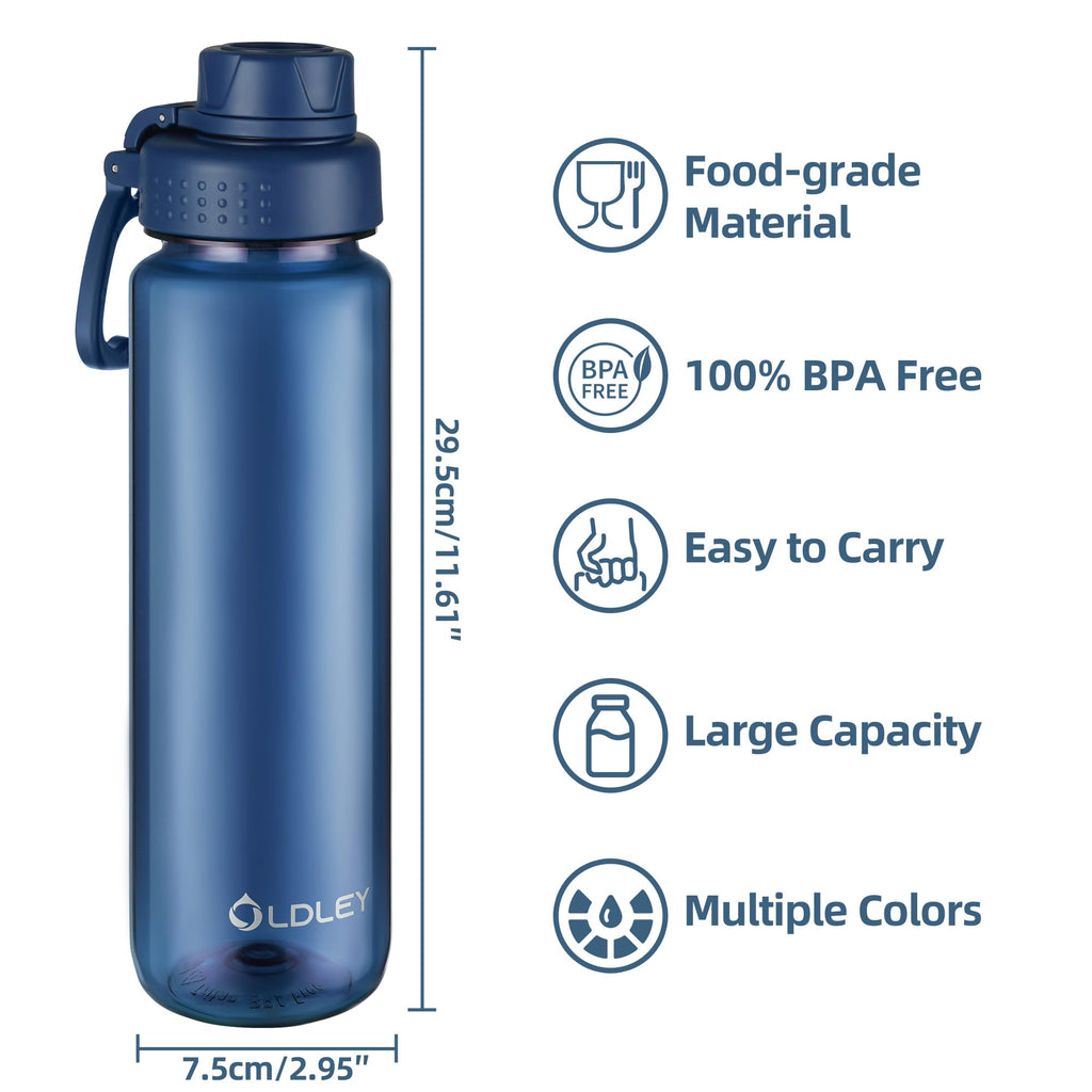 OLDLEY 600ml/20oz Water Bottle BPA Free Tritan Clear Water Bottle with Screw Lid & Carry Loop Reusable Leakproof Drinking Bottle for Sports, Gym, School, Outdoor (Black)