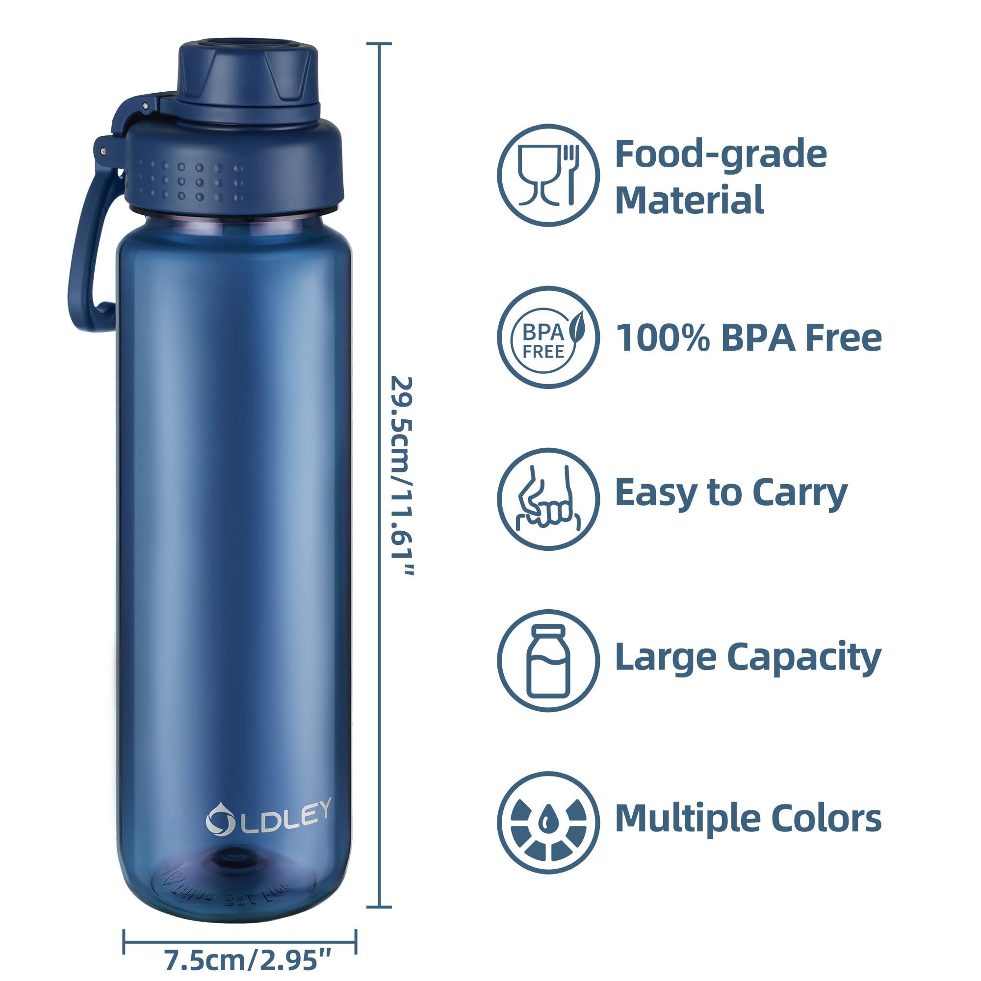 OLDLEY 600ml/20oz Water Bottle BPA Free Tritan Clear Water Bottle with Screw Lid & Carry Loop Reusable Leakproof Drinking Bottle for Sports, Gym, School, Outdoor (Black)