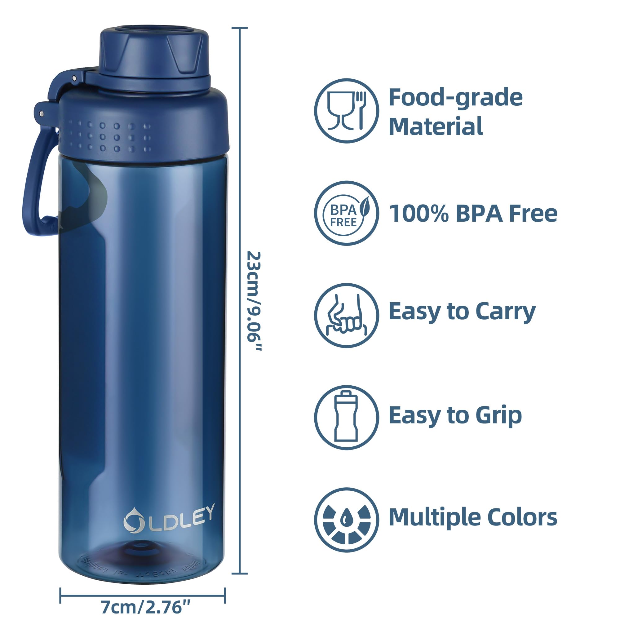 OLDLEY 600ml/20oz Water Bottle BPA Free Tritan Clear Water Bottle with Screw Lid & Carry Loop Reusable Leakproof Drinking Bottle for Sports, Gym, School, Outdoor (Black)