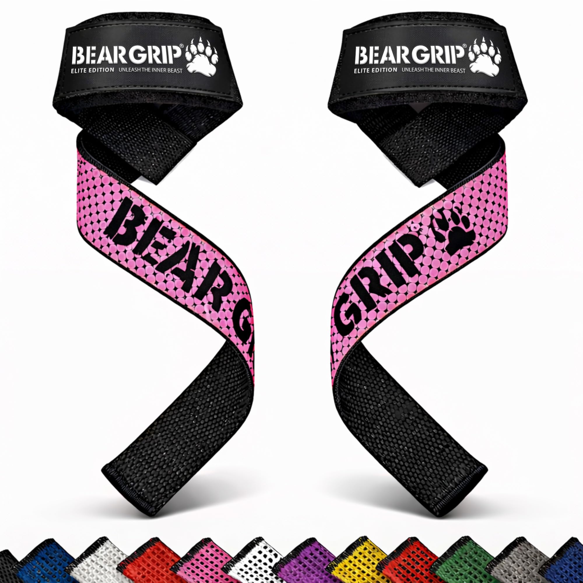 BEAR GRIP Straps - Premium Neoprene Padded Heavy Duty Double Stitched Weight Lifting Gym Straps, Deadlift, Gym Accessories for Men and Women, Advanced Gel Grip, 100% cotton, Extra long length