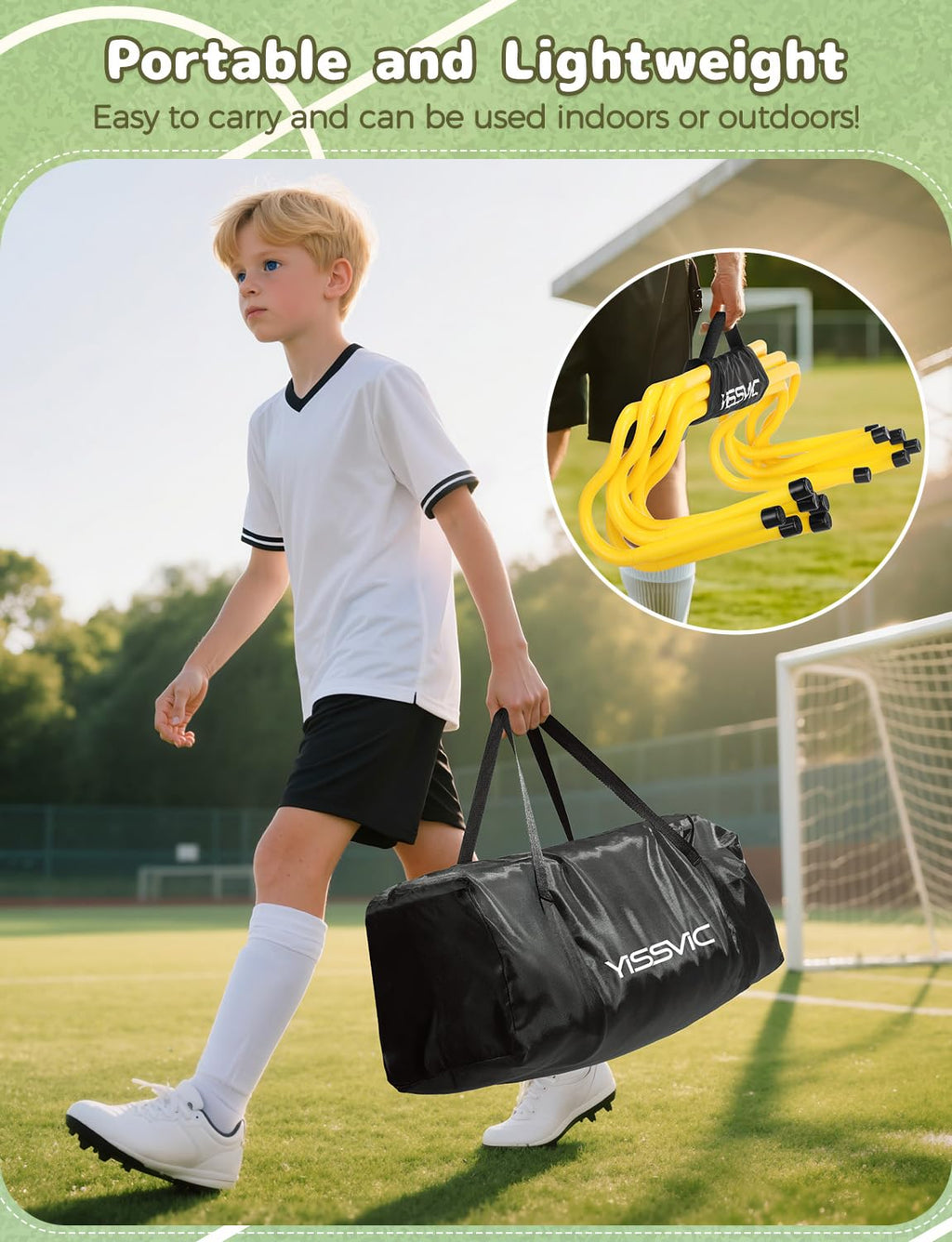 YISSVIC Football Training Equipment Fitness Speed Agility Ladder Training Set for Kids Adult with 4M 8-Rung Ladder 20 Cones 6 Hurdles 6 Traffic Cones 1 Reaction Ball Carry Bag
