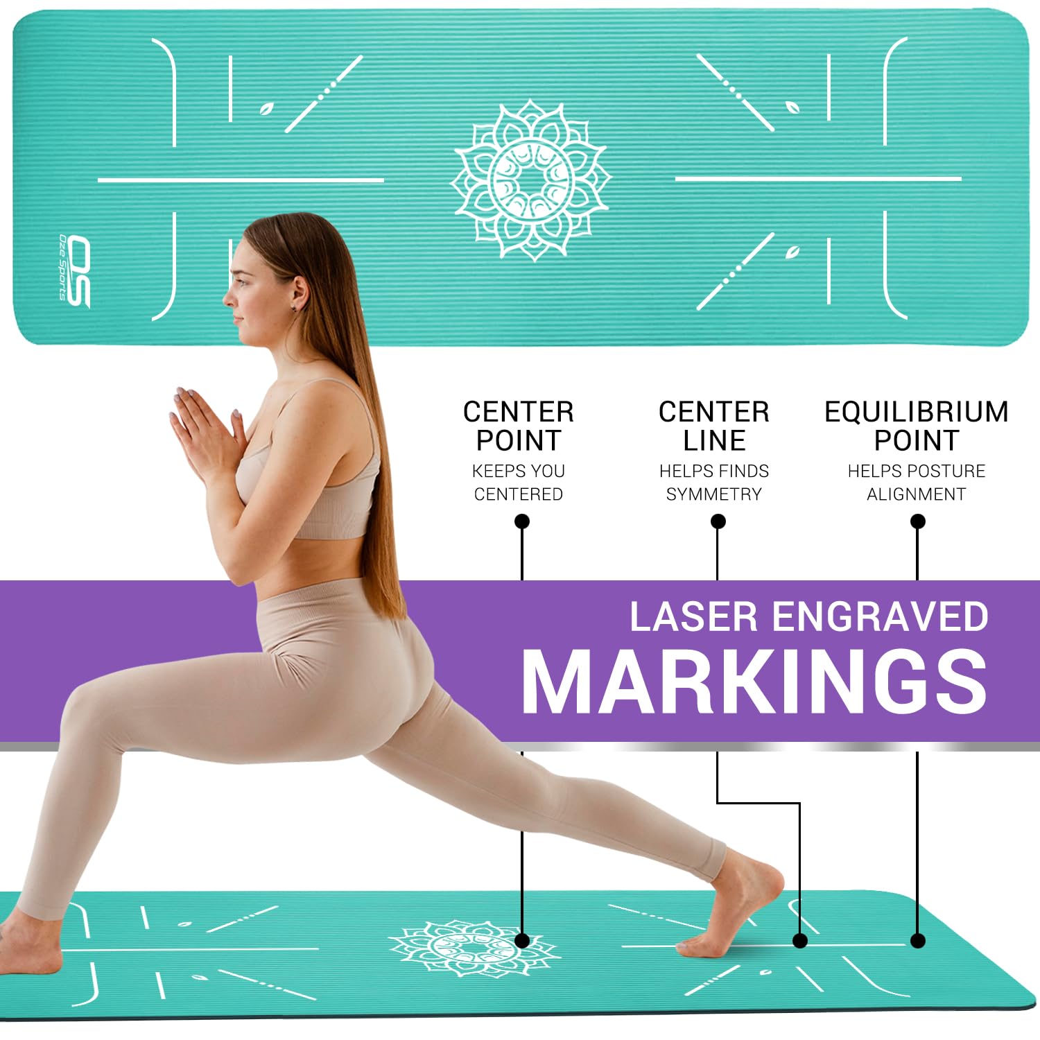 OZE SPORTS Yoga Mat, NBR Foam, Extra Thick, Non-Slip, High Density, Large, for Pilates, Gymnastics, HiiT and Fitness, with Free Carry Strap