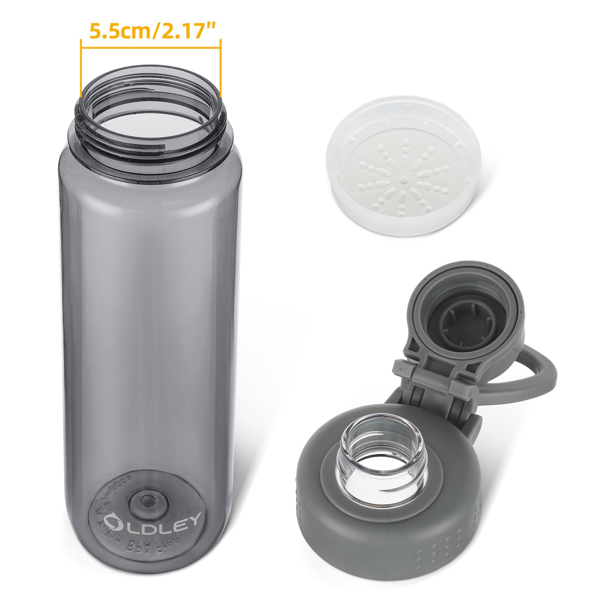 OLDLEY 600ml/20oz Water Bottle BPA Free Tritan Clear Water Bottle with Screw Lid & Carry Loop Reusable Leakproof Drinking Bottle for Sports, Gym, School, Outdoor (Black)