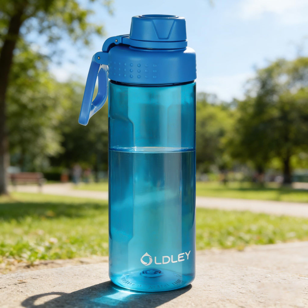 OLDLEY 600ml/20oz Water Bottle BPA Free Tritan Clear Water Bottle with Screw Lid & Carry Loop Reusable Leakproof Drinking Bottle for Sports, Gym, School, Outdoor (Black)