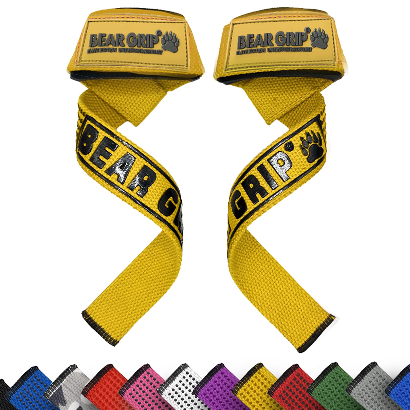BEAR GRIP Straps - Premium Neoprene Padded Heavy Duty Double Stitched Weight Lifting Gym Straps, Deadlift, Gym Accessories for Men and Women, Advanced Gel Grip, 100% cotton, Extra long length