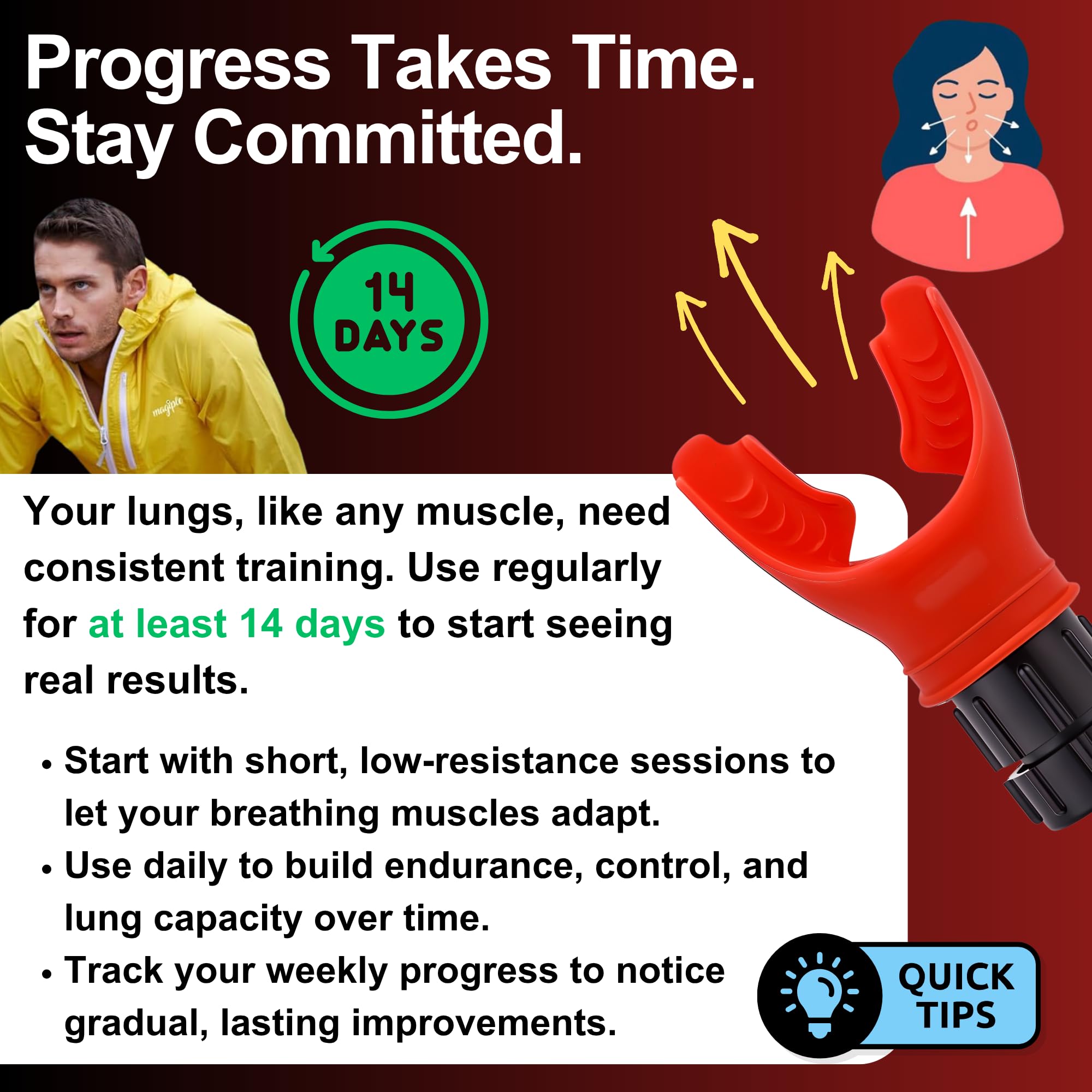 Lung Trainer Pro, Resistance Breathing Exerciser, Adjustable Respiratory Training Device for Athletes & Fitness, Portable & Easy to Clean with Neck Strap & Carry Pouch - Carbon Black