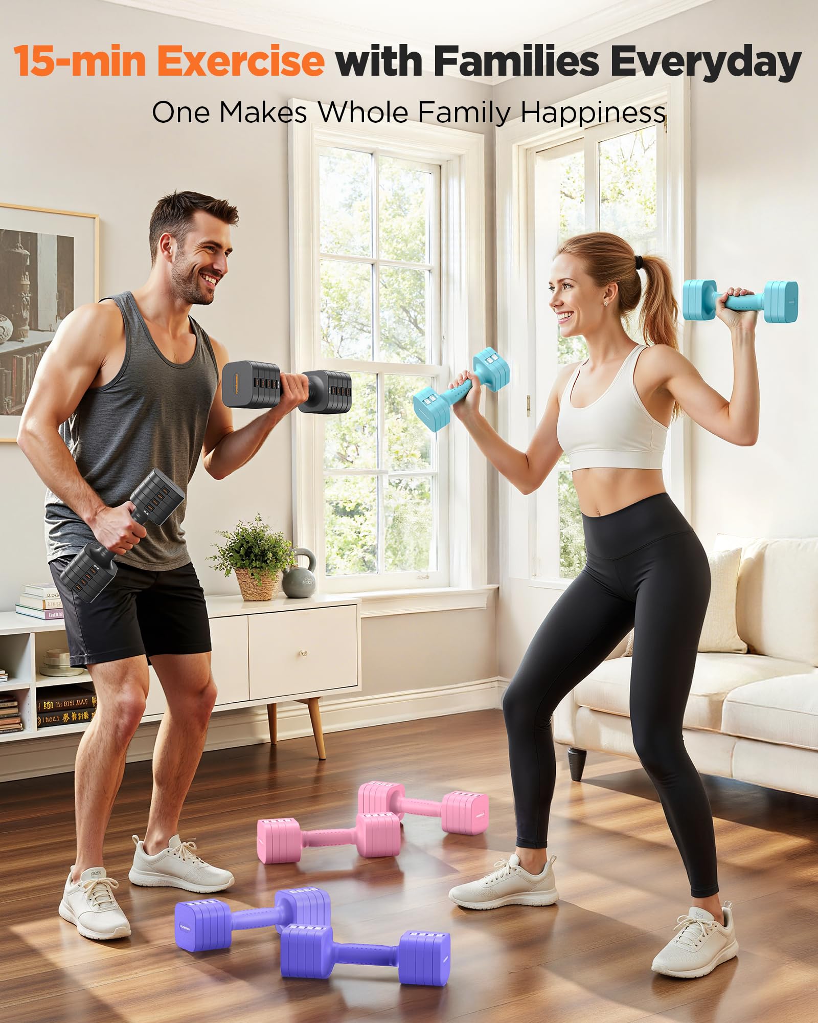 FEIERDUN Adjustable Dumbbell Set of 2, Each 2/4/6/8/10 lbs Weight for women, 5-in-1 Weights Dumbbells Set, Quick Adjust Weight, Double Locking Protection, Versatile Hand Weights for Home Gym