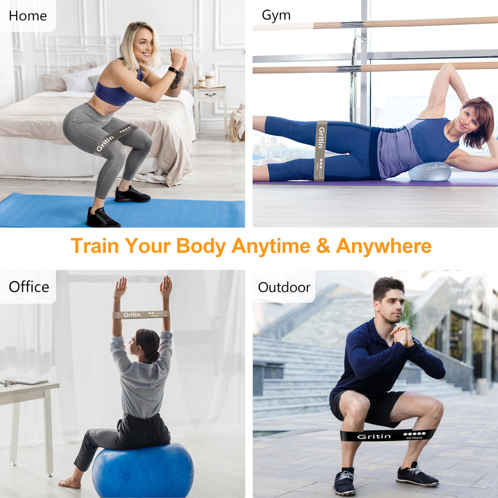 Gritin Resistance Bands, Set of 5 Skin-Friendly Resistance Fitness Exercise Loop Bands with 5 Different Strength Levels - Carrying Case Included - Ideal for Home, Gym, Yoga, Training