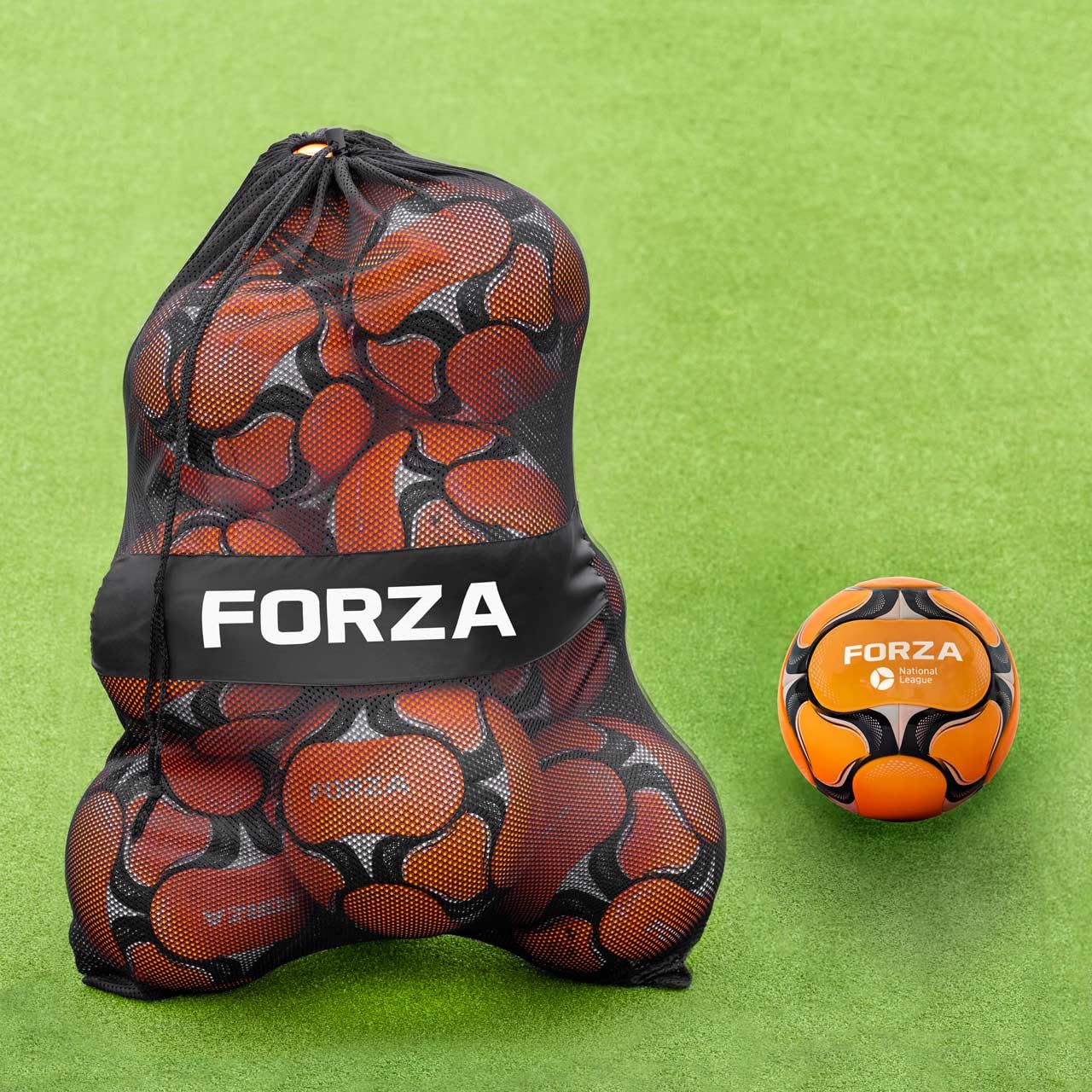 FORZA Footballs with Mesh Storage Carry Bag & Multiple Pack Sizes - Variety of Ball Types for Football Matches, Competitions & Training