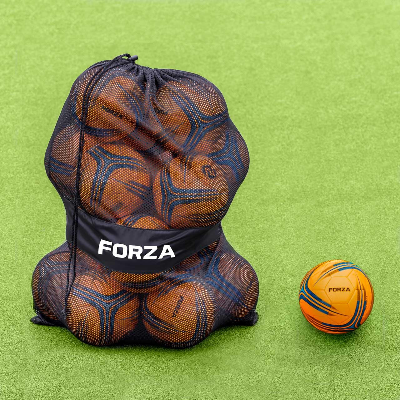 FORZA Footballs with Mesh Storage Carry Bag & Multiple Pack Sizes - Variety of Ball Types for Football Matches, Competitions & Training