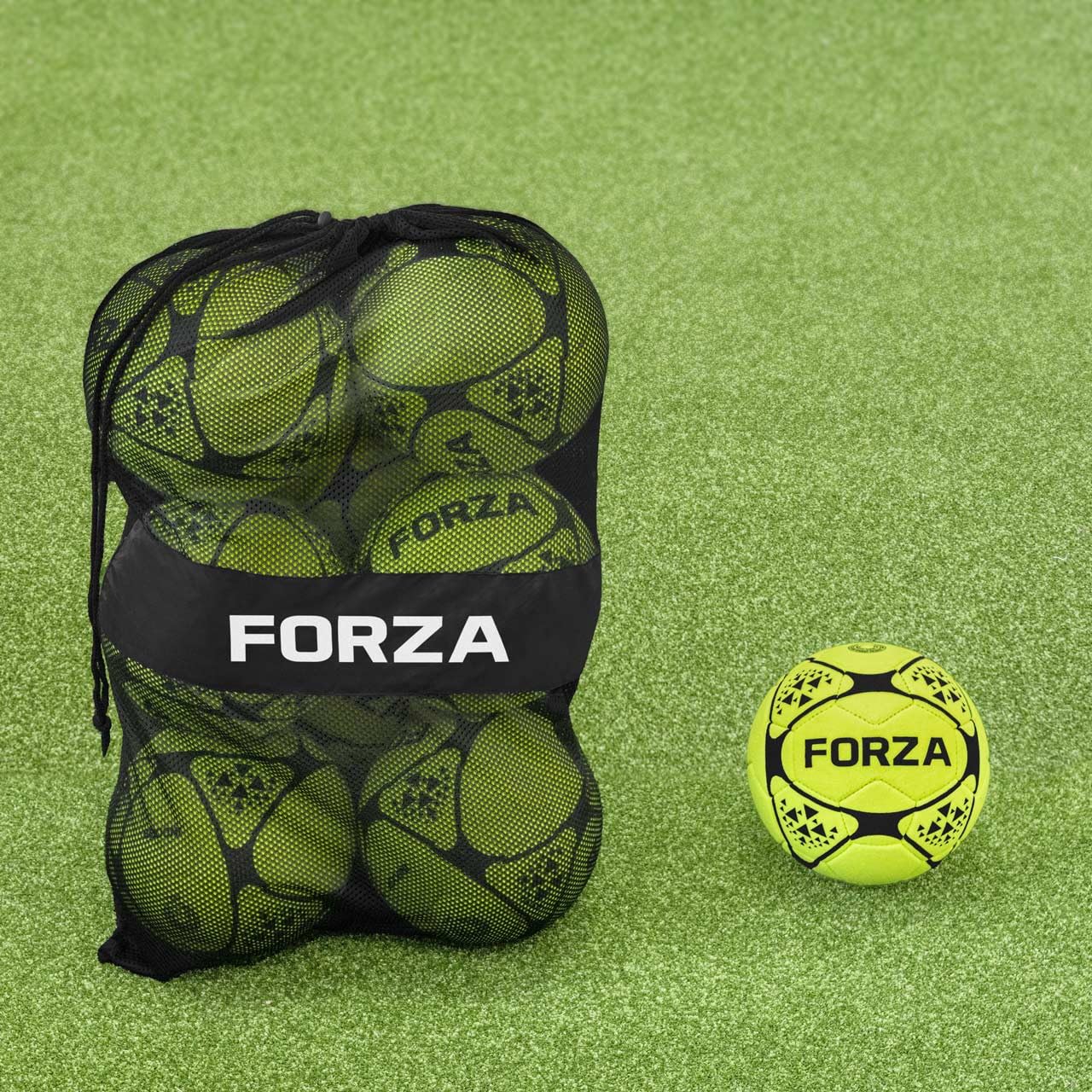 FORZA Footballs with Mesh Storage Carry Bag & Multiple Pack Sizes - Variety of Ball Types for Football Matches, Competitions & Training