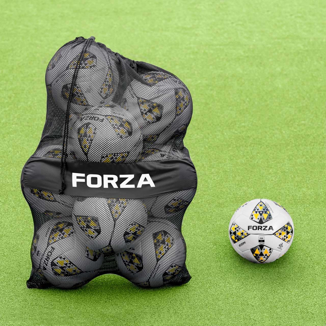 FORZA Footballs with Mesh Storage Carry Bag & Multiple Pack Sizes - Variety of Ball Types for Football Matches, Competitions & Training