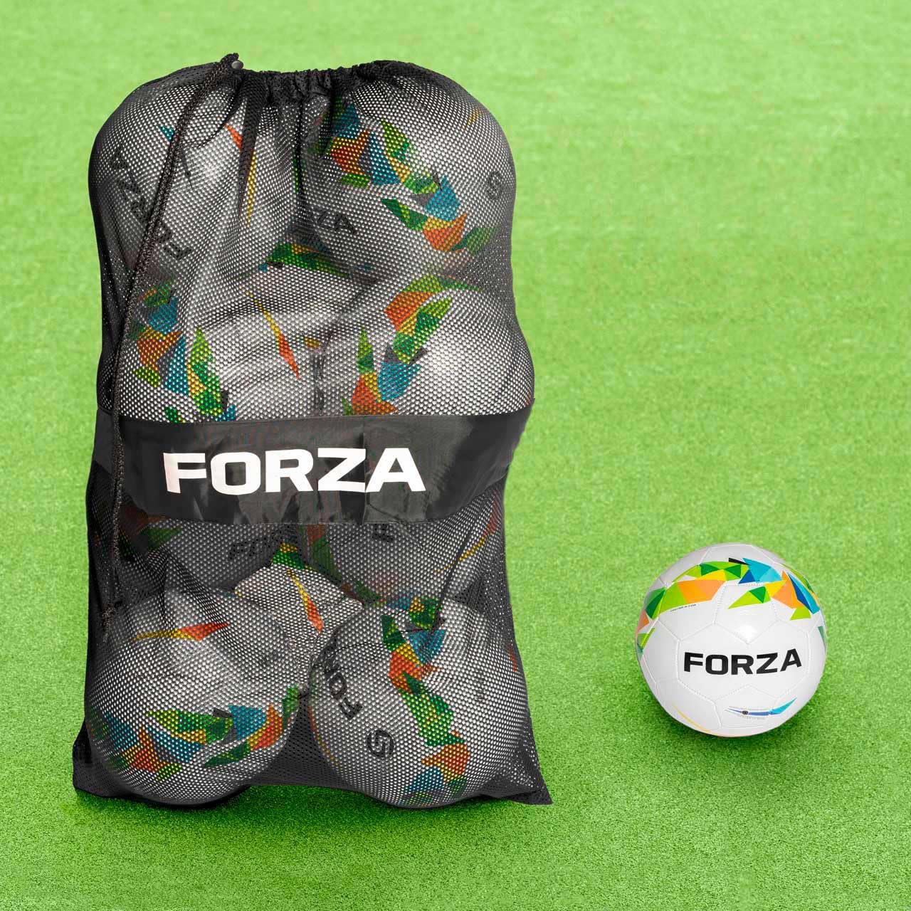 FORZA Footballs with Mesh Storage Carry Bag & Multiple Pack Sizes - Variety of Ball Types for Football Matches, Competitions & Training