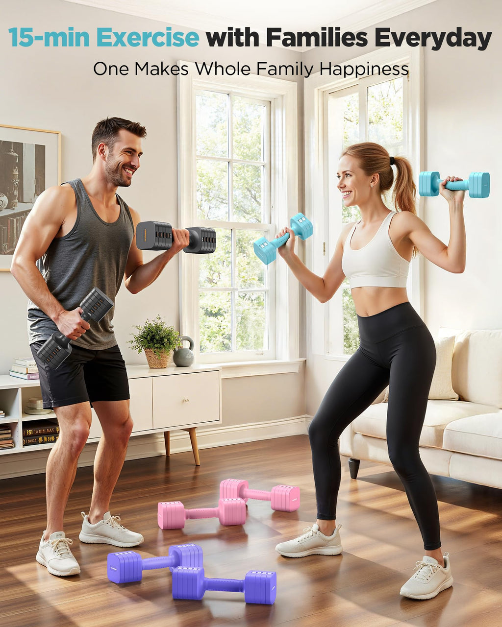 FEIERDUN Adjustable Dumbbell Set of 2, Each 2/4/6/8/10 lbs Weight for women, 5-in-1 Weights Dumbbells Set, Quick Adjust Weight, Double Locking Protection, Versatile Hand Weights for Home Gym