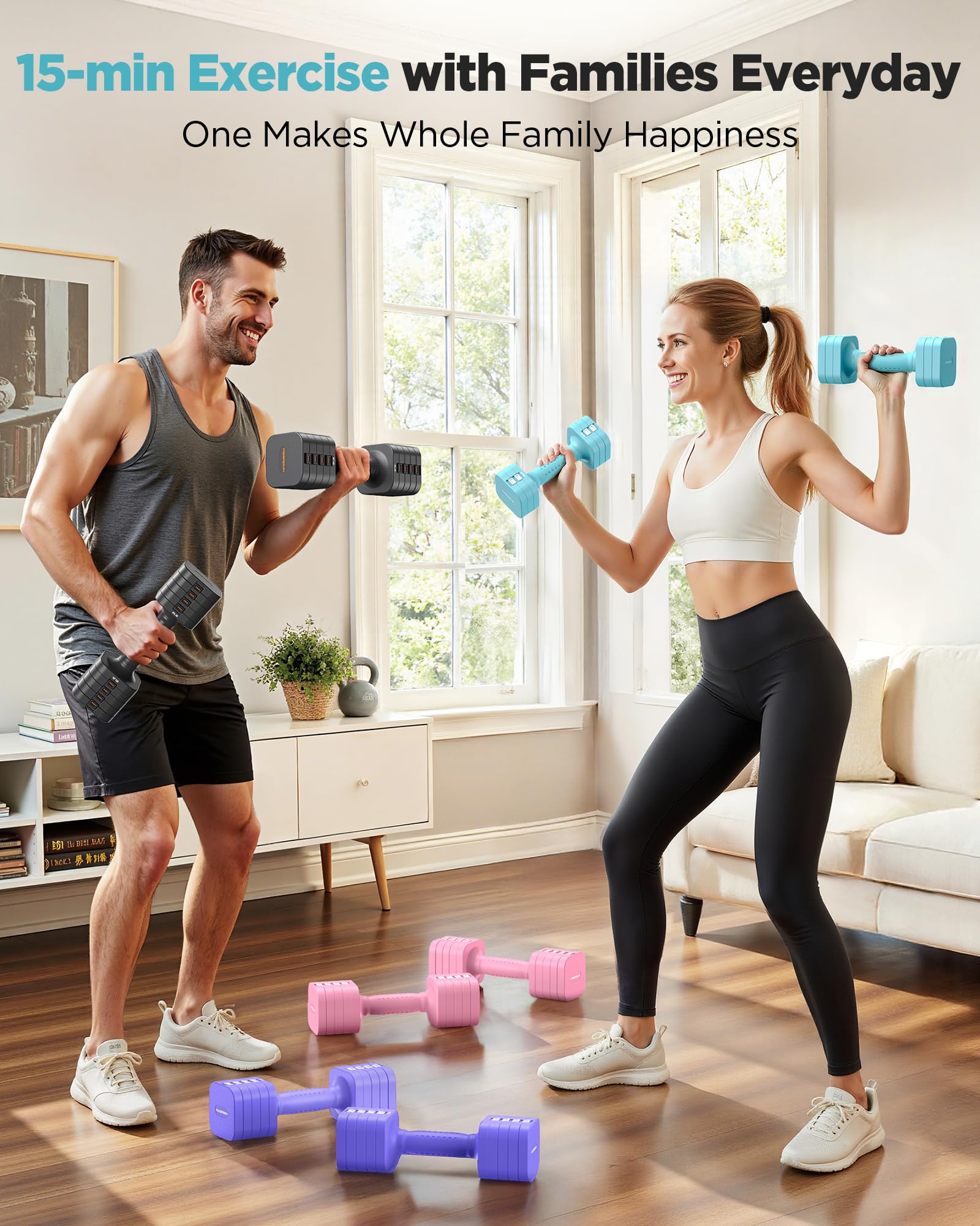 FEIERDUN Adjustable Dumbbell Set of 2, Each 2/4/6/8/10 lbs Weight for women, 5-in-1 Weights Dumbbells Set, Quick Adjust Weight, Double Locking Protection, Versatile Hand Weights for Home Gym