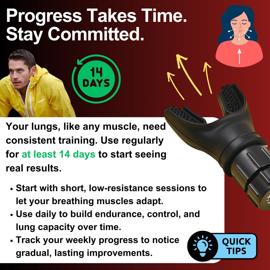 Lung Trainer Pro, Resistance Breathing Exerciser, Adjustable Respiratory Training Device for Athletes & Fitness, Portable & Easy to Clean with Neck Strap & Carry Pouch - Carbon Black