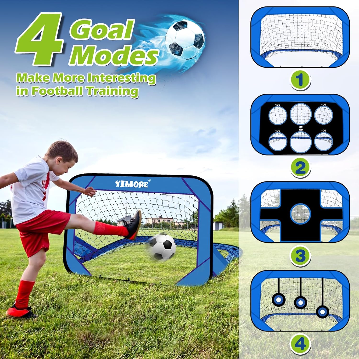 Football Goals for Kids Gift, Football Training Equipment 4 Modes with Carry Bag Goal Posts for Garden Indoor Outdoor, Gifts for Boys 6-12 Year Olds