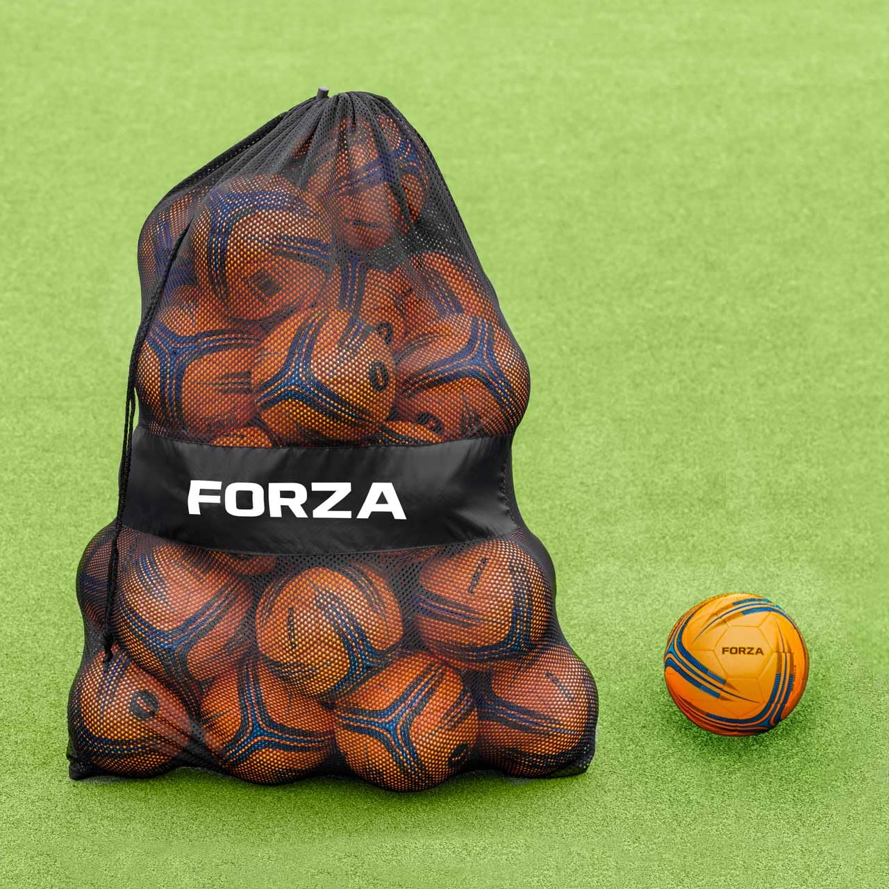 FORZA Footballs with Mesh Storage Carry Bag & Multiple Pack Sizes - Variety of Ball Types for Football Matches, Competitions & Training