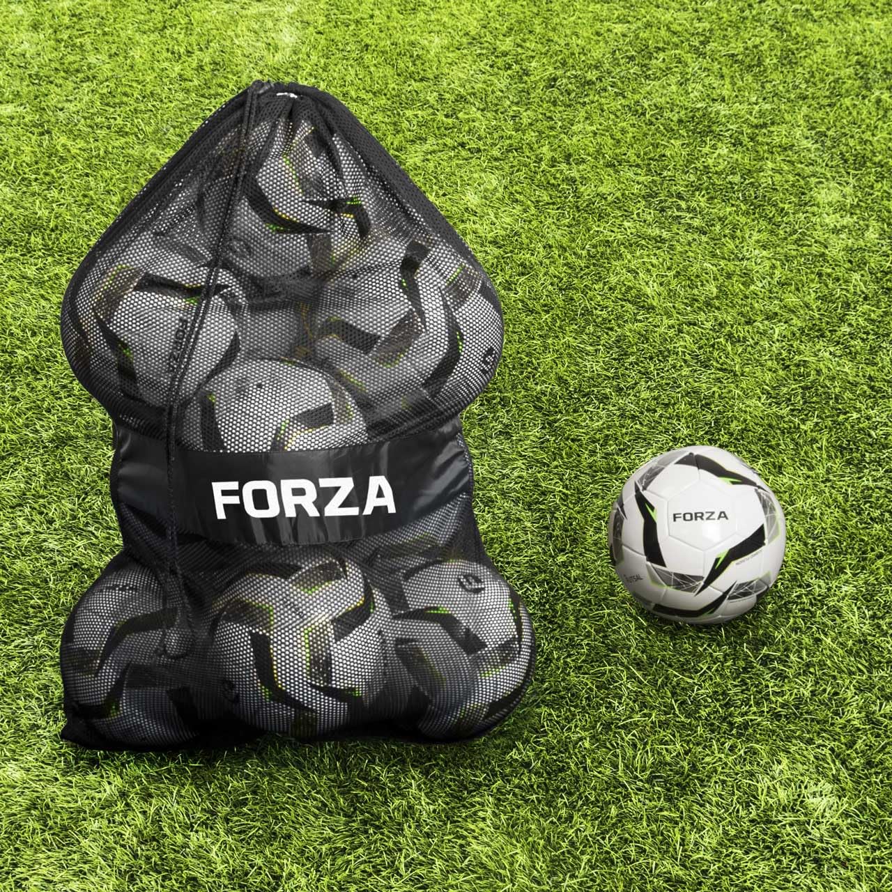 FORZA Footballs with Mesh Storage Carry Bag & Multiple Pack Sizes - Variety of Ball Types for Football Matches, Competitions & Training