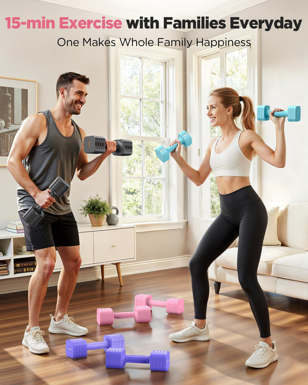 FEIERDUN Adjustable Dumbbell Set of 2, Each 2/4/6/8/10 lbs Weight for women, 5-in-1 Weights Dumbbells Set, Quick Adjust Weight, Double Locking Protection, Versatile Hand Weights for Home Gym