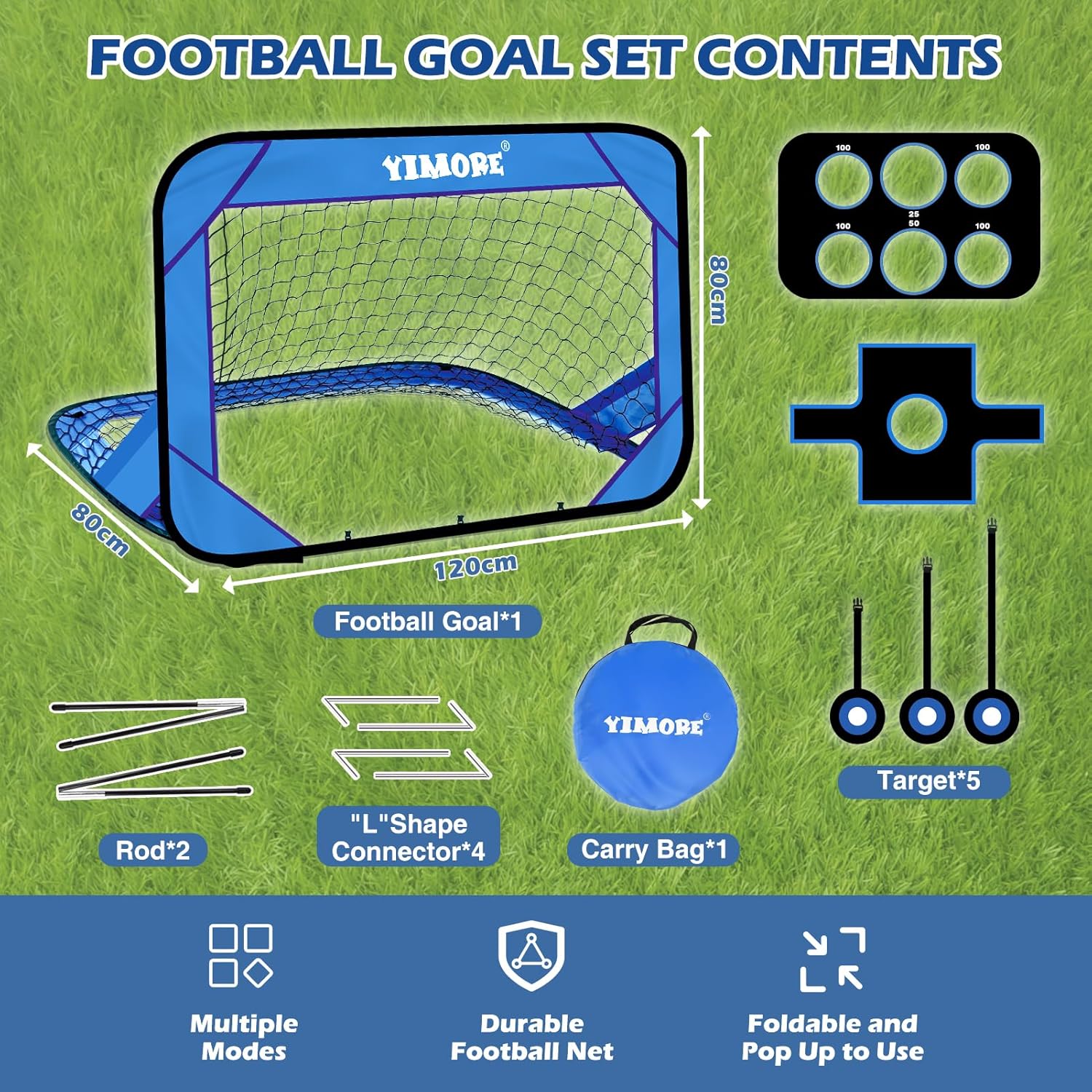 Football Goals for Kids Gift, Football Training Equipment 4 Modes with Carry Bag Goal Posts for Garden Indoor Outdoor, Gifts for Boys 6-12 Year Olds