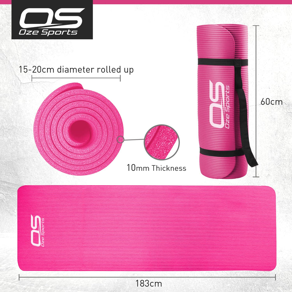 OZE SPORTS Yoga Mat, NBR Foam, Extra Thick, Non-Slip, High Density, Large, for Pilates, Gymnastics, HiiT and Fitness, with Free Carry Strap