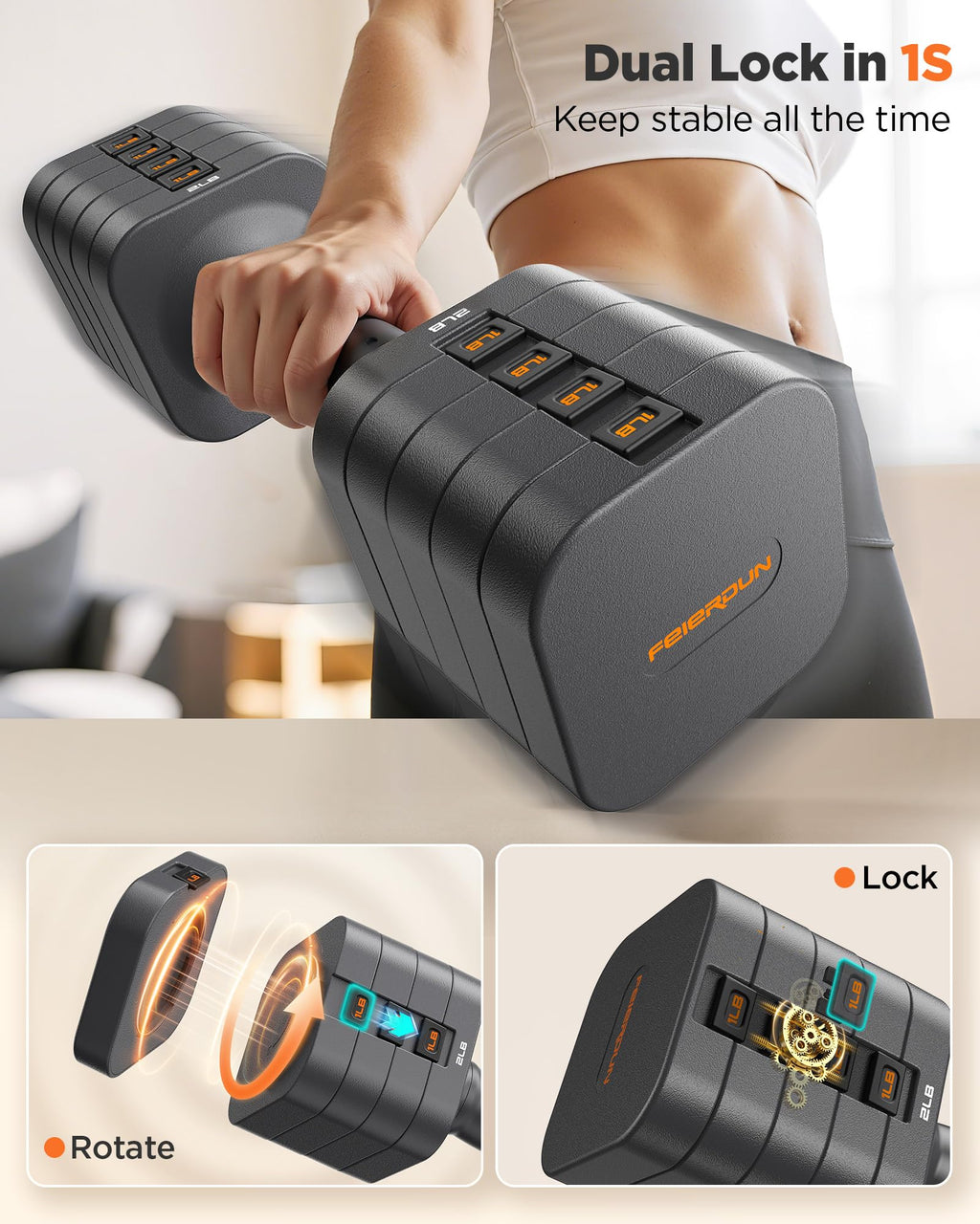 FEIERDUN Adjustable Dumbbell Set of 2, Each 2/4/6/8/10 lbs Weight for women, 5-in-1 Weights Dumbbells Set, Quick Adjust Weight, Double Locking Protection, Versatile Hand Weights for Home Gym