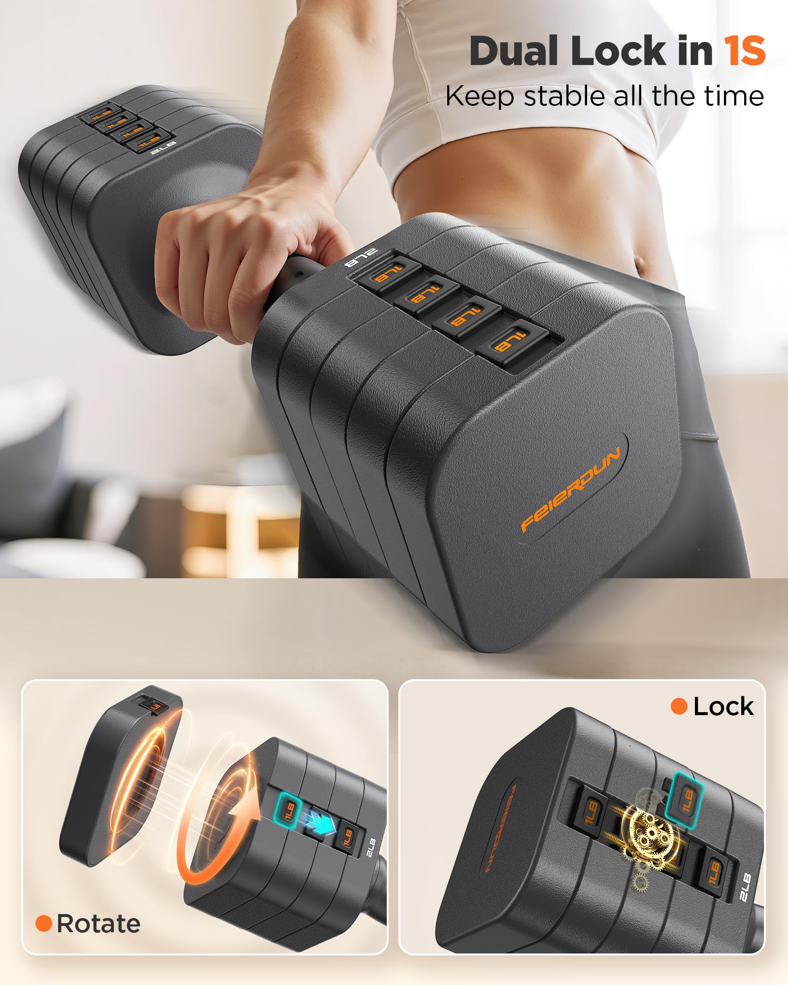 FEIERDUN Adjustable Dumbbell Set of 2, Each 2/4/6/8/10 lbs Weight for women, 5-in-1 Weights Dumbbells Set, Quick Adjust Weight, Double Locking Protection, Versatile Hand Weights for Home Gym