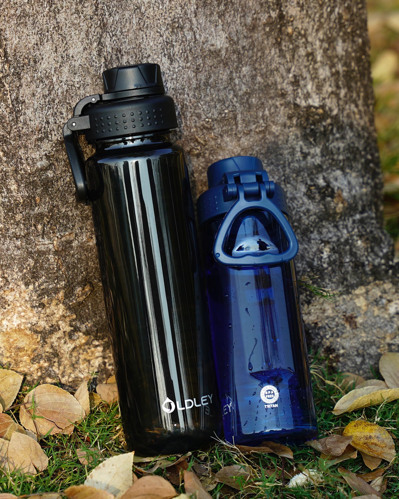 OLDLEY 600ml/20oz Water Bottle BPA Free Tritan Clear Water Bottle with Screw Lid & Carry Loop Reusable Leakproof Drinking Bottle for Sports, Gym, School, Outdoor (Black)